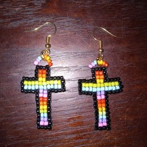 Handmade colorful cross earrings
